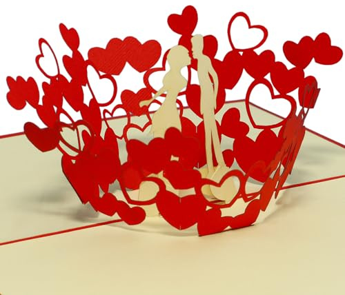 LINPopUp® 3D Karte Hochzeitskarten Hochzeitseinladung Glückwunschkarten Liebe küssendes Paar im Herz rot #62#