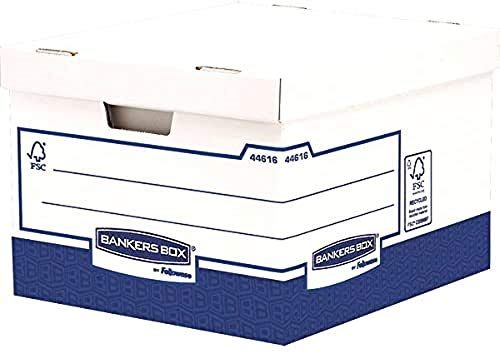 BANKERS BOX Archivkarton - Besonders stabile Archivbox mit 2 Schichten aus doppelter Wellpappe an Trageseiten und am Boden, blau/weiß - 10 Stück