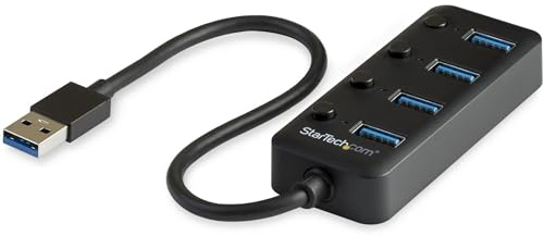 StarTech 4-Port USB-A Hub 5Gbps mit Port-Schaltern, LEDs (HB30A4AIB) | USB-betrieben, Einzelschalter pro Port, USB 3.0, USB-A auf USB-A Splitter, Für Desktop und Laptop, 25cm Kabel