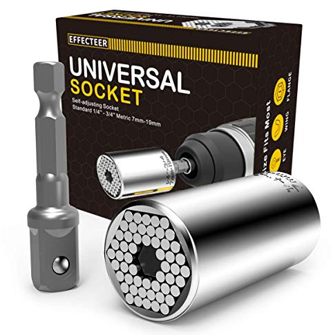 Universal Socket, Self-adjusting Socket Fits Standard 1/4'' - 3/4'' Metric 7mm-19mm, Adapter Sockets for Wrench Ratchet & Power Drill, Tools Gifts for Men Him Husband Dad Father DIY Handyman Women