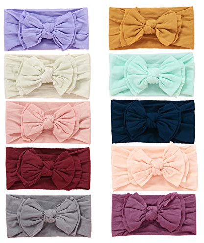 Mookiraer Baby Girls Headbands with Bows Handmade Hair Accessories Stretchy Hairbands for Newborn Infant Toddler Baby Essentials (Double Bows 12pcs)