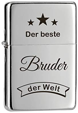 polar-effekt Sturmfeuerzeug mit Gravur Chrom Optik | Der Beste Bruder der Welt | Benzinfeuerzeug mit Geschenk Etui - Feuerzeug als Geburtstagsgeschenk