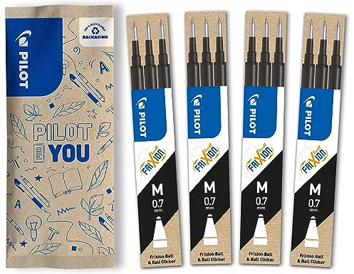 PILOT - FriXion Ersatzminen 0.7 - 4 Sets mit 3 Minen - FriXion Nachfüllminen mit radierbarer Tinte - Kompatibel mit FriXion Ball & Clicker - Schwarz - Mittlere Spitze (12 Minen)