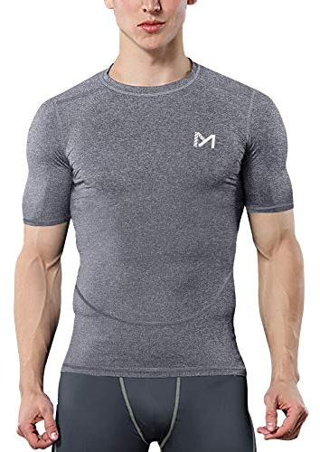 MEETYOO Kompressionsbaslager för män, långärmad t-shirt sportutrustning fitness tights för löpning gym träning, Svart+Blå+grå, L