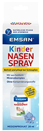 Emsan® Kindernasenspray | Befreit und pflegt bei Schnupfen | Spray mit natürlichem Quellsalz | Ohne Gewöhnungseffekt | Befeuchtet, löst und reinigt | 20 ml