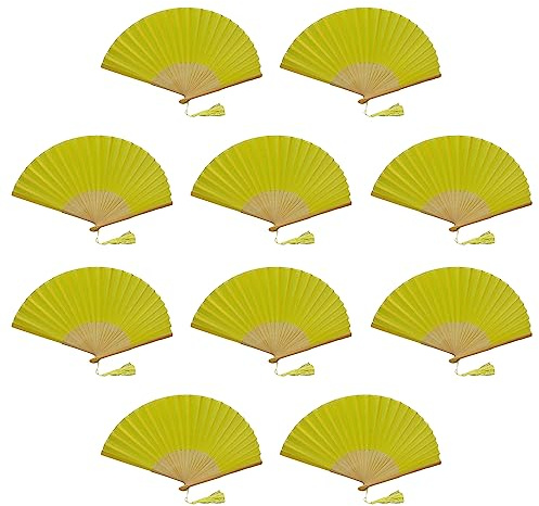 FANSOF.FANS Pack of 10 Chinese Folding Hand Fans – Silk Fabric Handheld Fan with Bamboo Ribs & Tassel, Wedding Fans for Guests, Bridal Shower & Hen Party Favours, Paper Fan Style Wedding Props