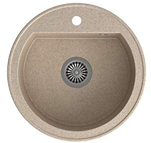 VBChome Spüle 51 cm Beige Einbauspüle Einzelbecken Waschbecken Spülbecken gesprenkelt + Siphon