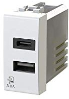 4box - Alimentatore USB CA 20W compatibile Bticino® LivingLight™, per caricare i tuoi dispositivi senza bisogno di alimentatori. 2 connettori: uno di tipo A, uno di tipo C. Colore Bianco
