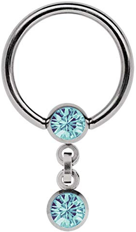 Titan Piercing Ring in mit Kette und 4 mm Stein-Kugeln