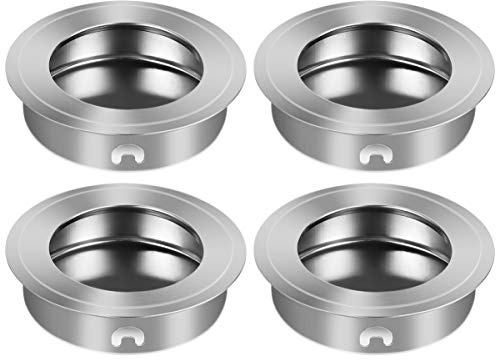 DOITOOL 4Pcs Recessed Door Handles 35mm - Brushed Stainless Steel Flush Pull Handles with Secret Fixings - Minimalist Circular Hidden Finger Pull for Sliding Cabinet Drawer and Modern Kitchen Wardrobe