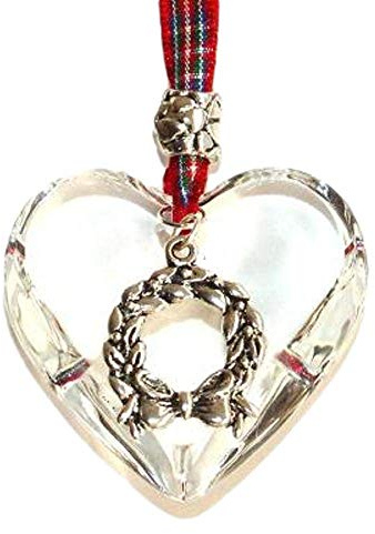 Glass Hanging Heart Christmas Tree Decoration With Christmas Wreath Charm