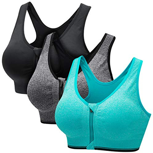 CARETOO Damen Sport BH Stark Halt Active BH Höhe Beanspruchung Trainieren Bustier Fuer Yoga Fitness - Mit Reißverschluss