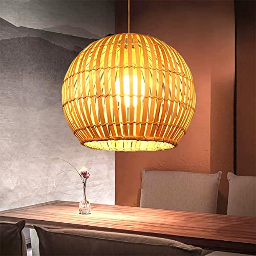 GUANSHAN Lampada a sospensione sferica intrecciata in bambù Lampada da soffitto in bambù con paralume a soffitto Lampadario per soggiorno, ristorante, camera da letto, caffetteria, bar