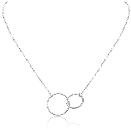 AFSTALR Silber Kette mit 2 Ringen Neinander Verschlungene für Damen Ringe Kette Zwei Kreise Halskette für Frauen