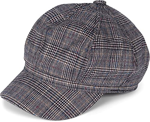 styleBREAKER Women Bakerboy Peaked Cap with Glen Check Print, Balloon hat, Newsboy Cap 04023068, Colour:Black-Cream