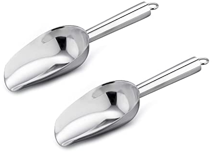 Eisschaufel, 2 Stück Futterschaufel, Abwiegeschaufel, Teeschaufel, Mehlschaufel, Sackschaufel, Nicht magnetischer Edelstahl Schaufel für Bar, Küchen, Büfett und Party, Silber