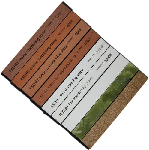9 Packs Knife Sharpening Stones Set, 120/400/800/1000/2000/3000/6000/10000 Grit And 1 Leather Stropping,Professional Whetstones Set Grindstone Polishing Stone with a Non-Slip Base for Ruixin Sharpener