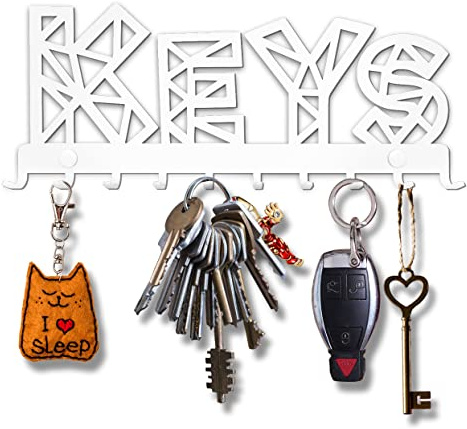 SirHoldeer Schlüsselbrett Keys Wand-organizer (10-Haken) Dekorativer Schlüssel-board Hakenleiste Schlüsselleiste Vintage Decor Haus-tür Küche Fahrzeug-schlüssel Aufhänger Weiß