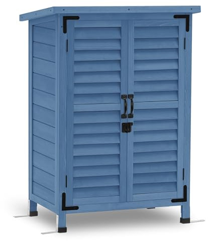 MCombo Outdoor Storage Cabinet, Small Storage Shed with Removable Shelf, Wood Garden Shed with 2 Doors for Yard Patio Lawn (24.6 x 18.3 x 38.2 inch) 0985 (Blue)