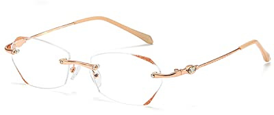 TERAISE Rahmenlose Lesebrille für Frauen mit Blauem Licht Blocking, Mode Diamantschnitt Rimless Brillen