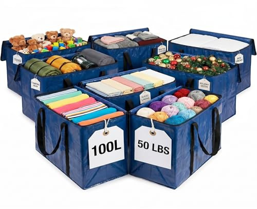 ClearSpace Heavy Duty Moving Boxes or Storage Bags – Storage Bins with Lids, Large Moving Bags with Backpack Straps & Handles – Moving Supplies for College Dorm or Christmas Decorations, 8 Pack