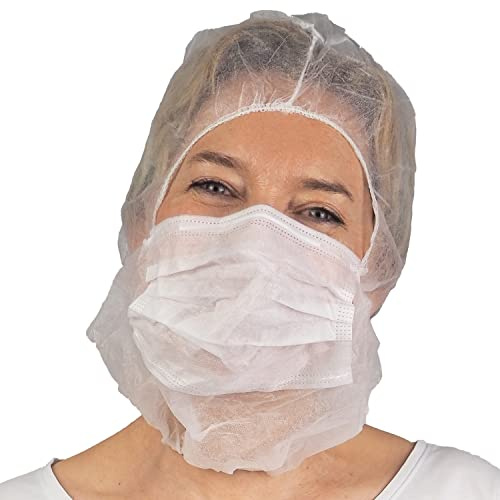 100x ARNOMED® Astro Haube mit 2-lagigem Mundschutz Weiß | PP Haarnetz mit angenähter Maske, Kopfhaube mit Gummizug & Face Mask, Krankenschwester & Pflege Zubehör, Kopfschutz Küche