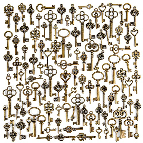 I LOVE MOM 200 Stk Vintage Schlüssel Anhänger Skelett Schlüssel Deko für Halskette Herstellen Schmuck Schlüssel zum Basteln DIY Dekoration Weihnachten Party