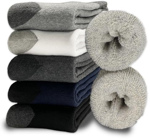 MOSOTECH 5 Paires Chaussettes Chaudes Homme, Thermiques épaisses en éponge - Chaussette Hiver Cadeau Pour Homme, Taille 39-45