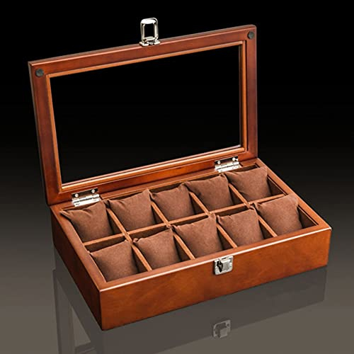 BONOOL Holzuhrenbox Organizer Top Holzuhrendisplay Mode Kaffee Aufbewahrung Uhrenhalter Uhrengehäuse (Farbe: Weiß-Patch Five-Pointed Star4, Größe: 10 Slots)