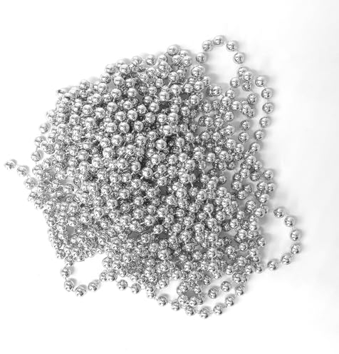 8m Weihnachtsbaum Perlengirlande, Perlengirlande Perlenband Perlenkette Perlenschnur Dekokette Tischdeko Weihnachten Advent Hochzeit, 8mm Deko Perlen (Silber)