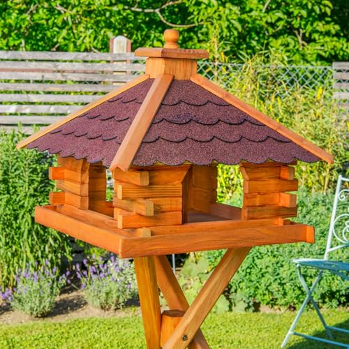 Deko-Shop-Hannusch Vogelhaus wahlweise mit Ständer und Solarbeleuchtung, Verschiedene Dachfarben (Vogelhaus, Dach Bitum rot)