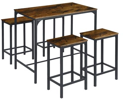 ReseeZac Tavolo da bar con 4 sedie da cucina, sala da pranzo, soggiorno, taverna, fiammato, 100 x 60 x 90 cm, 30 x 40 x 65 cm