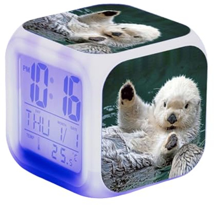 Blissbuilt Réveil Cube pour Enfants avec 7 Couleurs de Veilleuse,Snooze,Réveil LED pour Enfant réveil Nocturne 7 Couleurs,pour Adapté aux Enfants et Adolescents (Motif Loutre)