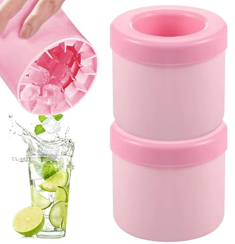 Glaslåda, TAIZER silikonflaskform, 2 st silikonisbricka med lock, återanvändbar iscylinder, ismaskin, iskubtillverkare, miniiskub (rosa)