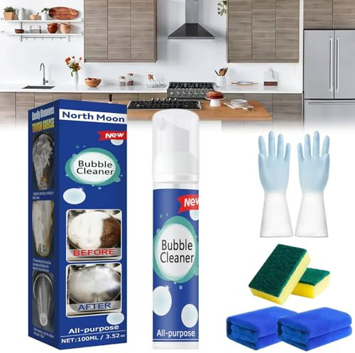 Spray de limpieza multiusos sin enjuague, espuma limpiadora de burbujas, limpiador de burbujas multiusos en aerosol de limpieza profunda de cocina, potente manchas, removedor de grasa y mugre