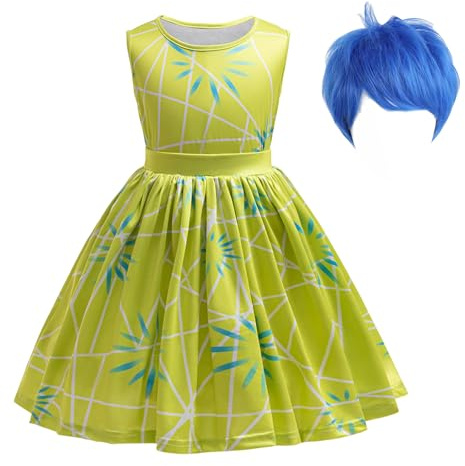 keaiyouhuo Ragazze Disgusto Principessa Vestito Gioia Costume Bambini Cosplay Vestire Halloween Compleanno Natale Abiti con Parrucca