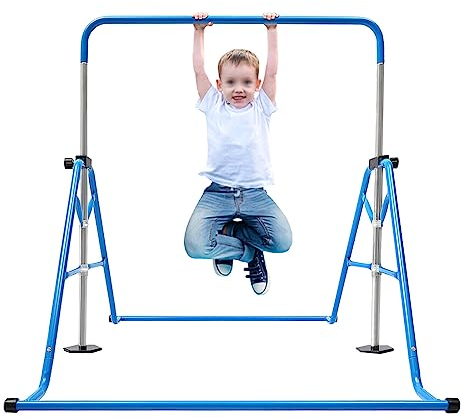 Vielrosse Gymnastik Turnreck, Höhenverstellbare Reckstange für Kinder, Klappbar Horizontale Training Bar für den Innenbereich Turntrainingsgeräte für Zuhause und Fitnessstudio (Blau)