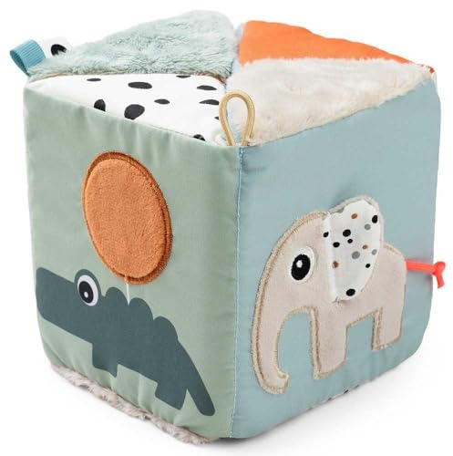 Done by Deer Ausklappbarer Würfel Deer friends - Motorikwürfel mit verschiedene Texturen stimulieren alle Sinne des Babys - Bauchlage Aktivitätsspielzeug mit Farben und hohe Kontrasten