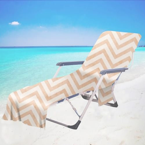 Surwin Schonbezug Für Gartenliege Strandliegenauflage Frottee Liegenauflage Stuhl Strandtuch Sun Lounger Bezug mit Tasche Sporthandtuch für Strand Garten Schwimmen -Minimalismus (Beige,75x210cm)