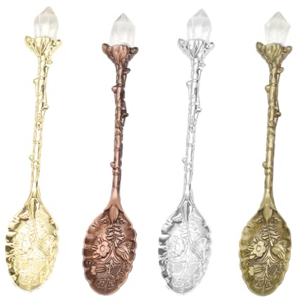 Cabilock Retro Carved Spoon Set of Ice Dessert Spoon Stainless Steel Non-Stick for Drinks