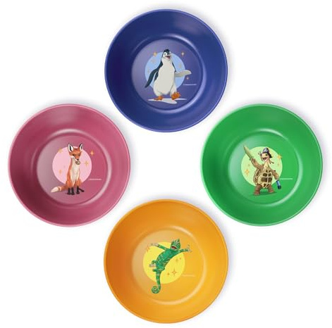 AWAVE Die Schule der Magischen Tiere 4-teiliges Kinder Schüssel Set 11,5 cm Kindergeschirr aus rPET ohne Melamin, Rabbat Henrietta Juri Caspar, Wiederverwendbar Spülmaschinengeeignet