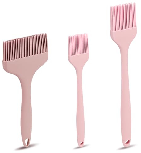 LELE LIFE 3 Größen Silikon Backpinsel, extra großer Kochpinsel für Öl, Soße, Butter, Marinade, hitzebeständiger Lebensmittelpinsel für BBQ, Grillen, Küche, Backen (Rosa)