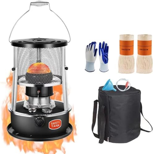 BomDog Estufa de Queroseno Portátil de 5L, Altura Ajustable 34-46Cm, Quemador de Queroseno para Interior, Calentadores de Aceite para Camping, para Interior-Exterior/Black/33X33X46Cm
