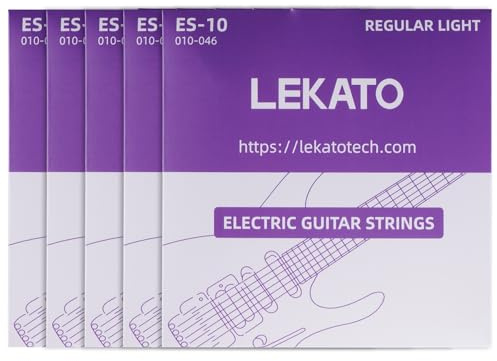 LEKATO Electric Guitar Strings Nickel Plated Steel Coated Electric Guitar Strings with Ball End 5 Set of 6 Hex Steel String(10-46)