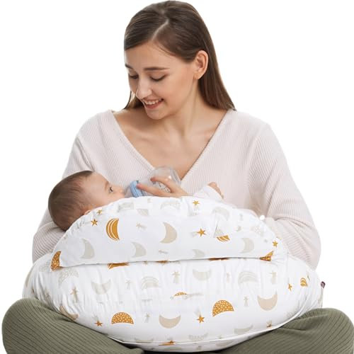 momcozy Nursing Pillow With Breastfeeding - Ergonomic Support & Original Security Fence to Baby' Safety - Making Breastfeeding Easy and Comfort for Mom & Baby - Removable Cotton Cover,Starry Sky
