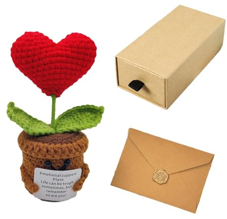 Homefantasy Flores Positiva, Mini Flores De Ganchillo con sobre De Caja De Regalo, Positivas Apoyo Emocional para Regalo Inspirador Hogar Oficina Automóvil Decoración, Mejor Amiga Regalo