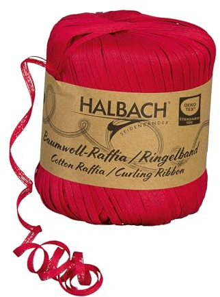 Halbach Baumwoll-Ringelband, 4 mm x 100 m, rot | Ringelband aus 100 % Baumwolle mit Öko-Tex zertifizierung, Baumwoll-Raffia zum Ringeln und Einpacken von Geschenken