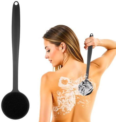 Dimeho Silicone Back Scrubber for Shower Bath Body Brush Exfoliating Shower Brush Long Handle Back Scrubber for Men Long Lasting Bath & Shower Accessories