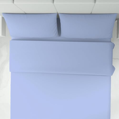 Corredocasa Completo Letto Set Lenzuola in Puro Cotone 100% Singolo Made in Italy Tinta Unita Lenzuola sopra, Lenzuolo sotto e 1 Federa - Biancheria da Letto, (Una piazza Celeste)