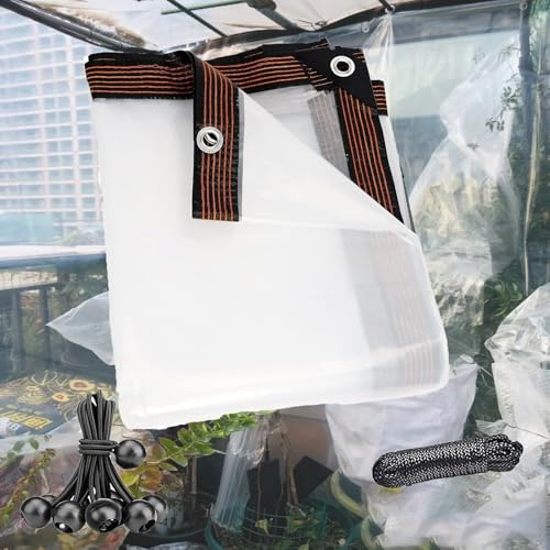 Clear Plastic PVC Tarp, Transparent Vinyl Tarpaulin Cover, 4x10 FT with Metal Eyelets and Tie Down Included, for Chicken coops, Garden, Winter Protection for Plants, Heavy Duty Waterproof Tarps